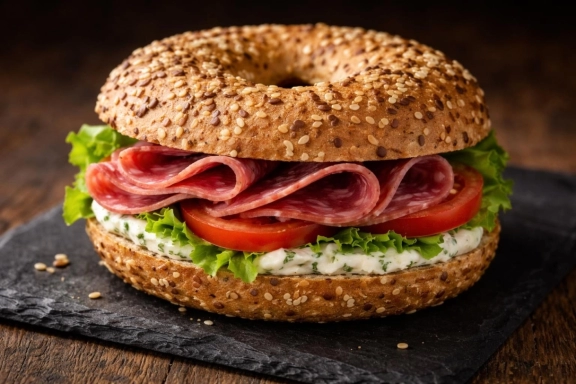 Milánói szalámis bagel zöldfűszeres sajtkrémmel