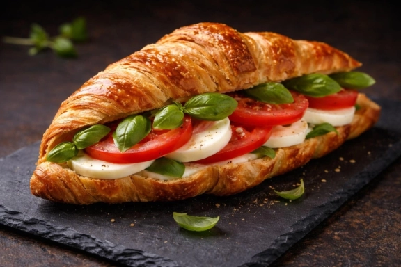 Mozzarellás, paradicsomos croissant friss bazsalikommal