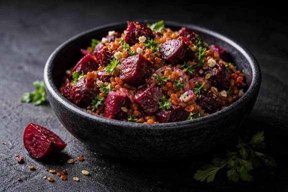 Céklás vöröslencsesaláta