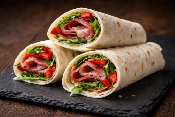 Pármai sonkás, sültpaprikás, rukkolás wrap